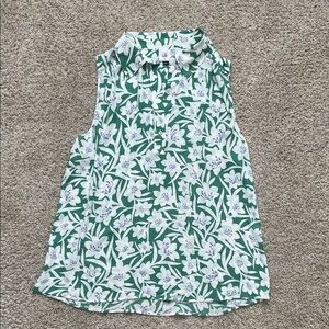 CAbi Green and White Floral Sleeveless Blouse